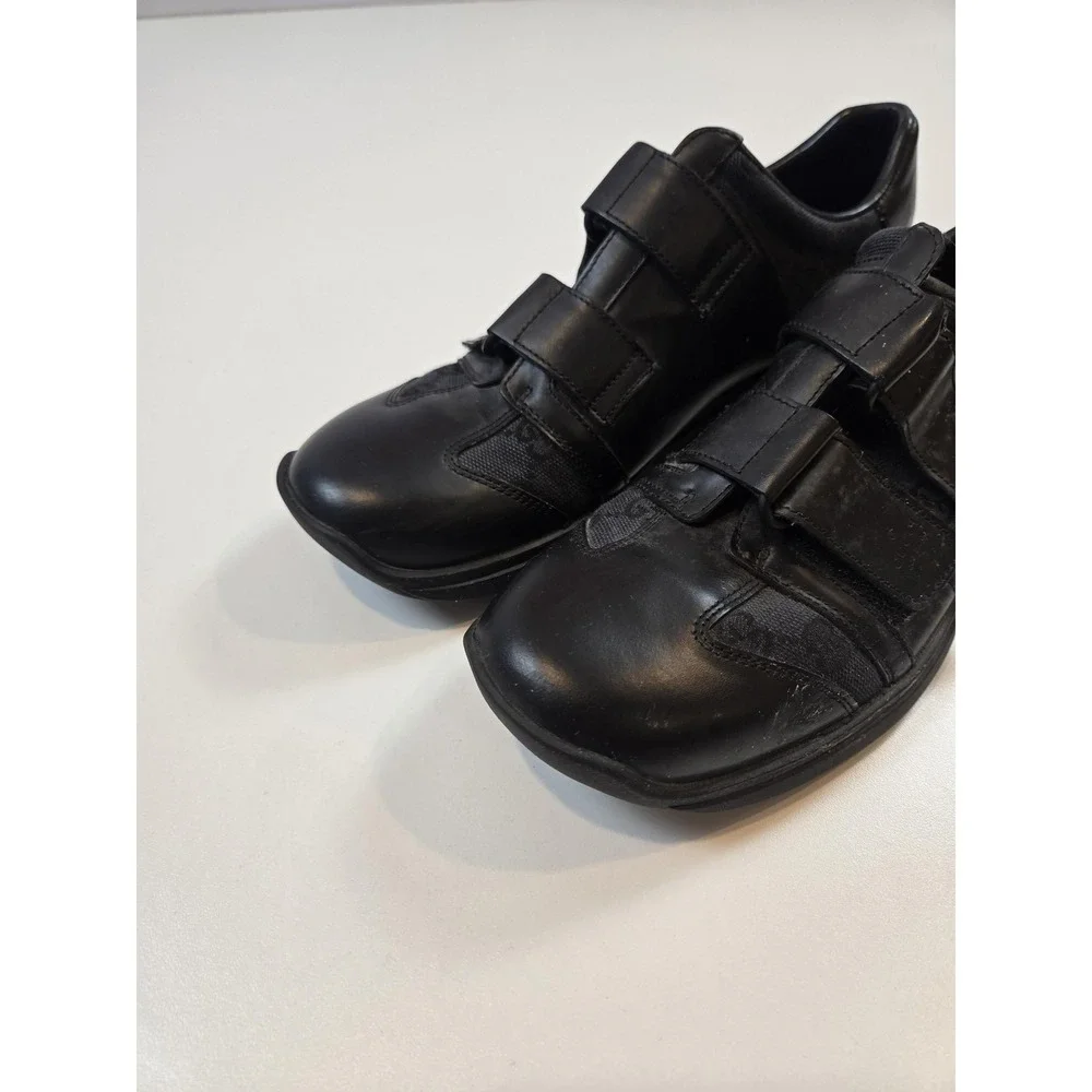 Gucci Shoes Mens Size 7.5 Black Strap Leather Canvas Logo Made In Italy
